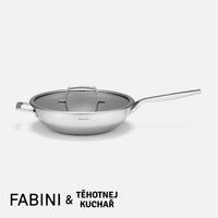 Wok serpenyő FABINI & Těhotnej kuchař, ø 30 cm - Szegecs nélküli, többrétegű rozsdamentes acél hibrid wok serpenyő kerámia bevonattal, fedő nélkül
